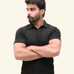 Premium BLACK textured polo t shirt