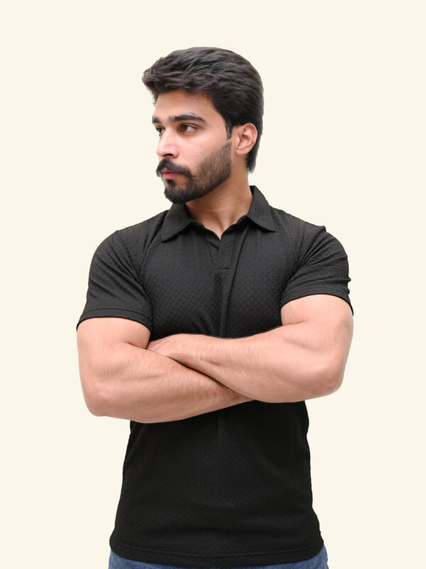 Premium BLACK textured polo t shirt
